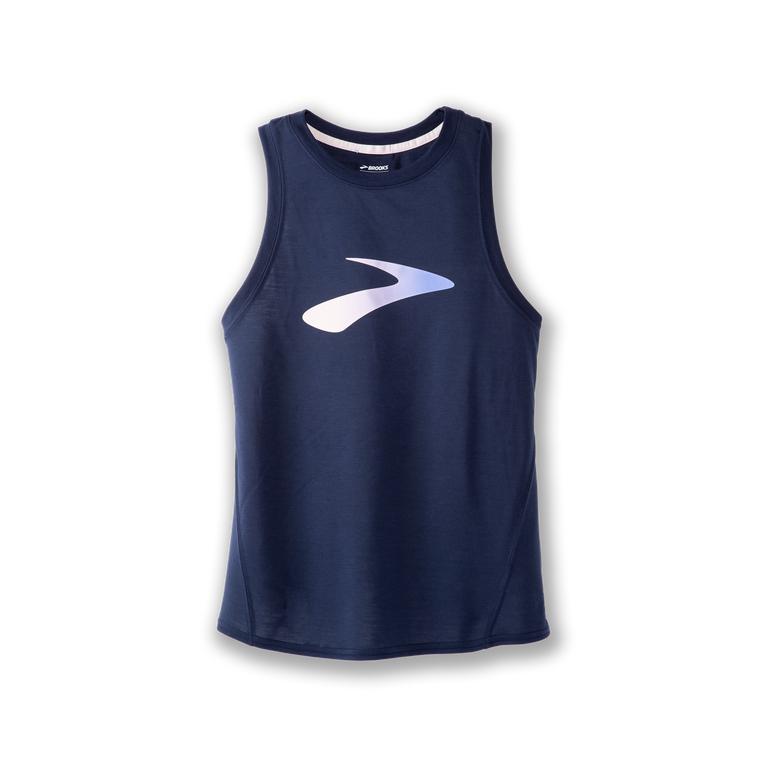 Brooks Distance Graphic Running Tank Top - Women's - Blue Depths/Run Path (98124-ISQD)